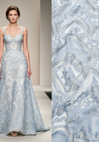 Вышивка на сетке голубая абстракция Scervino