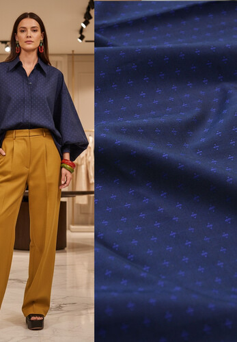 Кликните для увеличения изображения Сорочечный хлопок синий жаккардовый узор Harmont Blaine