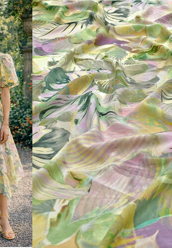 Плательно-блузочный штапель вискоза зеленый цветы Италия