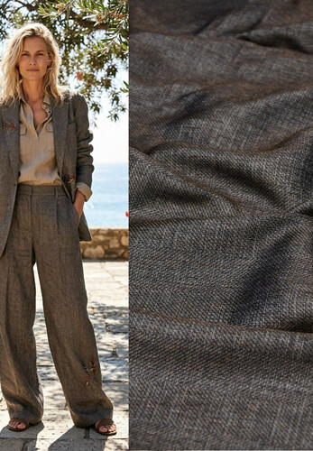 Кликните для увеличения изображения Костюмно-плательный лен коричневый меланж