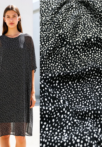 Плательно-блузочный штапель вискоза черно-белый мелкий узор