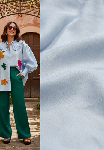 Лен мятный плательно-рубашечный голубой Италия