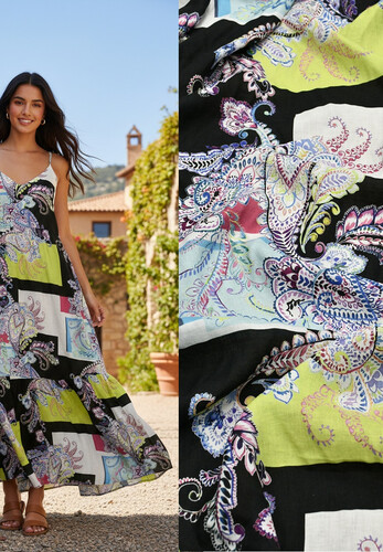 Лен натуральный плательный геометрия пейсли Италия