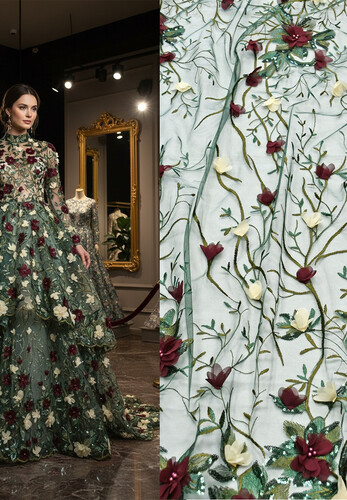 Вышивка 3D зеленая цветы Feretti