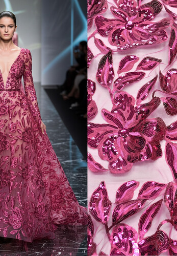 Вышивка на сетке фуксия узор из пайеток Atelier Aimee