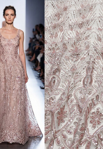 Вышивка на сетке розовая узор из пайеток Atelier Aimee