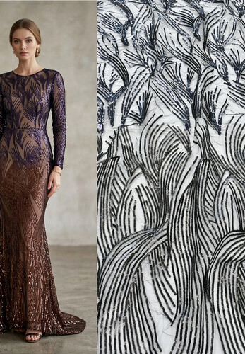 Вышивка пайетки на сетке абстракция деграде