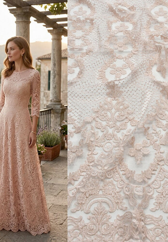 Вышивка на сетке нежно-розовая