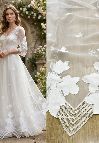 Кликните для увеличения изображения Вышивка на органзе белая цветочная кайма