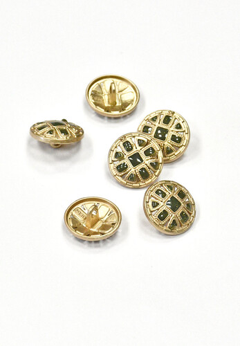 Пуговицы темно-зеленые металл золото 18 мм