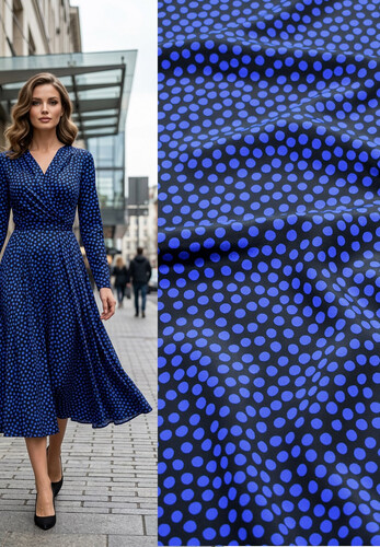 Шелк черный в синий горох Balenciaga