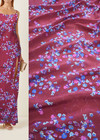 Крепдешин мелкий голубой цветочек на бордовом (DG-9159) фото 1