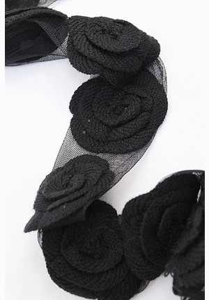Вышивка на сетке черные вязаные розы шерсть (DG-0730)