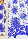 Крепдешин шелк барокко купон белый синими цветами и птичками (DG-37201) фото 1