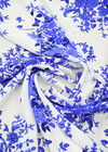 Крепдешин шелк барокко купон белый синими цветами и птичками (DG-37201) фото 3