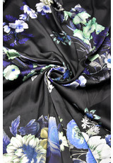 Шелк стрейч платок черный голубые розы (DG-0362) фото 2