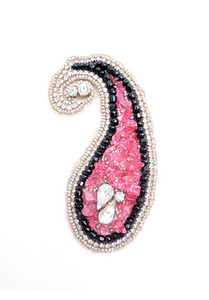 Вышивка на сетке пейсли розовая камни кристаллы стразы аппликация декор (GG-5310)