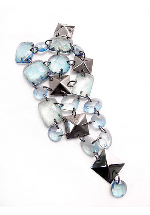 Украшение для одежды из камней кристаллов и цепочек голубое (CC-5120)