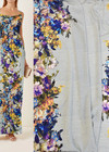 Креп шелк стрейч голубой цветочный бордюр (DG-1613) фото 1