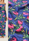 Жаккард матлассе хлопок розовые тюльпаны на синием (DG-1033) фото 1