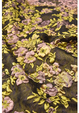 Шелк с вышивкой лиловые цветы золотые листья (DG-5933) фото 2