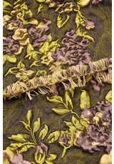 Шелк с вышивкой лиловые цветы золотые листья (DG-5933) фото 3