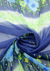 Шифон жатый купон синий цветочный бордюр (DG-65301) фото 2