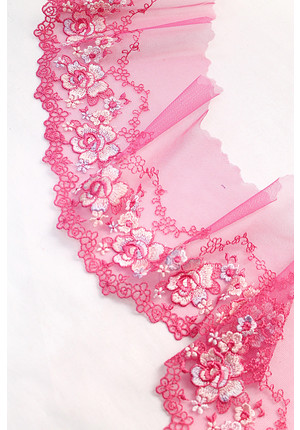 Вышивка на сетке стрейчевая розовая цветы (CC-9340)