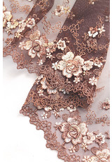 Вышивка на сетке стрейчевая коричневая мелкий цветочек (DG-8930) фото 2