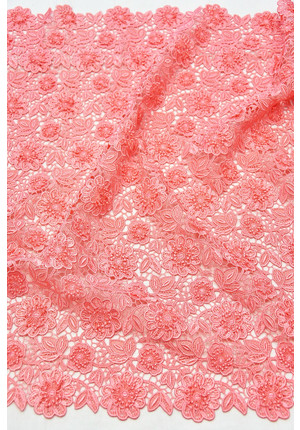 Кружево вышивка 3D розовое коралл цветы (DG-3773)