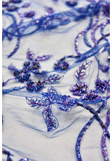Кружево вышивка бисером стеклярусом пайетками синее Elie Saab фото 3