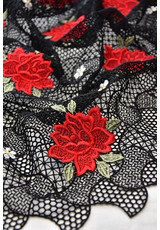 Кружево макраме красные розы на черном (DG-9983) фото 3
