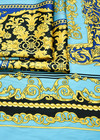 Платок на атласе золотой узор на голубом фото 2
