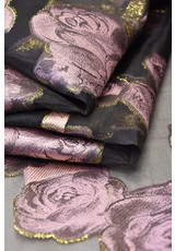 Органза вышивка филькупе черная с розовыми цветами (DG-6744) фото 2