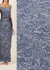 Жаккард с вышивкой пайетками серебряный синий пейсли (DG-7844) фото 1