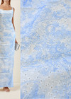 Хлопковая бнлая ткань с голубой вышивкой фото 1