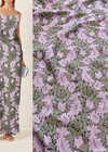 Органза вышивка 3D оливковые цветы розовые листья (DG-9174) фото 1