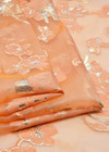 Органза шелк с вышивкой оранжевая золотые цветы (DG-6815) фото 3