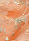 Органза шелк с вышивкой оранжевая золотые цветы (DG-6815) фото 4