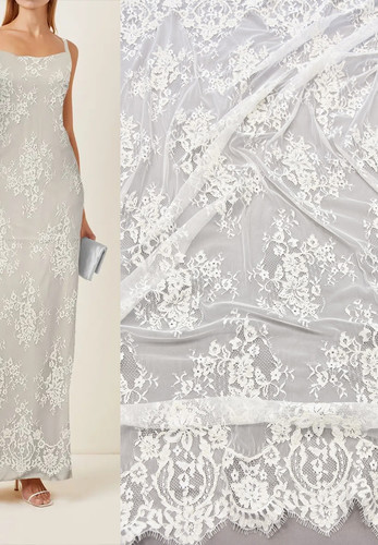 Свадебное кружево молочное вышивка стеклярусом и бисером Elie Saab