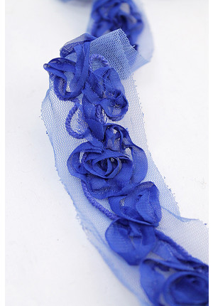 Кружевная тесьма синяя цветы на сетке (GG-8610)