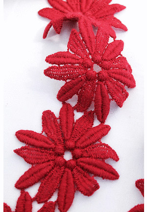 Кружевная тесьма шерсть красная цветы (GG-9630)
