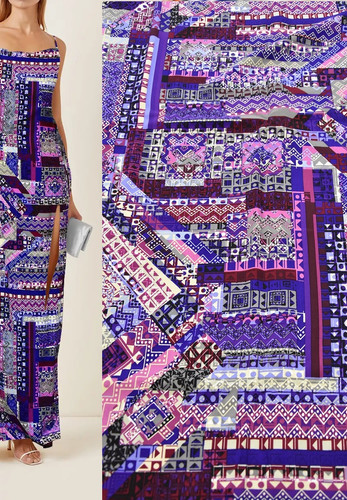 Вискозная плательная ткань диагональ фиолетовая лоскутное шитье (DG-3070)