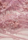 Вышивка 3D на сетке жемчужно розовая цветы стразы (DG-5406) фото 2