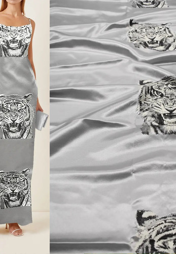 Тафта вышивка тиграми серый Gucci