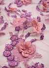 Вышивка на сетке 3Д цветами пыльная роза с фиолетовым стеклярусом Ferragamo фото 2