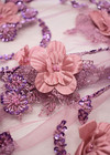 Вышивка на сетке 3Д цветами пыльная роза с фиолетовым стеклярусом Ferragamo фото 3