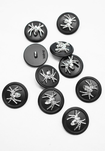 Пуговица черная металлическая серебряный паук