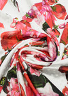 Шелк атлас розовые тюльпаны на белом фото 2