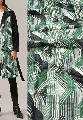 Курточная стеганая ткань с утеплителем зеленая геометрия (DG-94001)